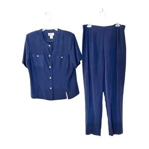 R K Originals Pant Suit Navy Blue 2 Piece Size 14 Old Money Nautical Lightweight